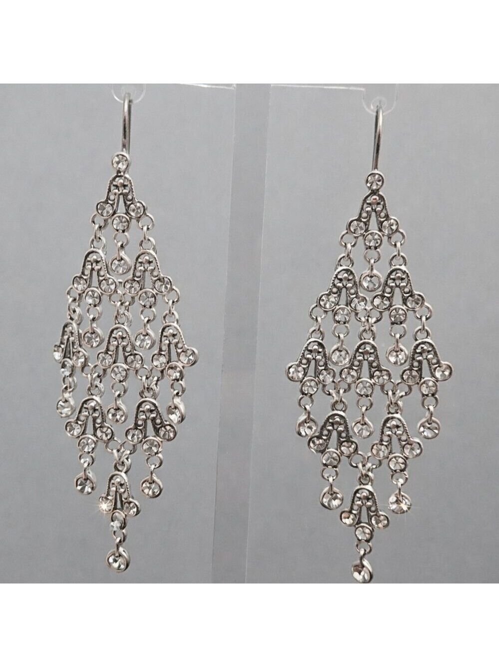 Vintage Trifari Silver Crystal Chandelier Earrings 3''